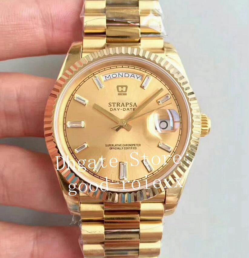Luxury Watches For Men Black Silver Champagne Diamond Dial Watch Men's Automatic Cal.3255 EW Factory Day Date 228238 Eta Yellow Gold Wristwatches, Box
Luxury Watches For Men Black Silver Champagne Diamond Dial Watch Men's Automatic Cal.3255 EW Factory Day Date 228238 Eta Yellow Gold Wristwatches, Box