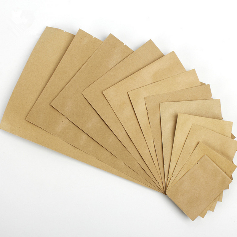100pcs Kraft Paper Open Top Vacuum Packaging Bag Thick Barrier Candy Snack Salt Ground Coffee Powder Meat Tea Heat Sealing Gift Storage Pouches