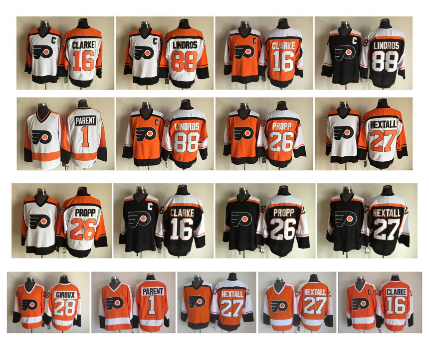 Vintage Philadelphia Flyers Jersey 1 Bernie Parent 27 Ron Hextall 16 Bobby Clarke 88 Eric Lindros 26 Brian Propp White Retro CCM Hockey, As pic
Vintage Philadelphia Flyers Jersey 1 Bernie Parent 27 Ron Hextall 16 Bobby Clarke 88 Eric Lindros 26 Brian Propp White Retro CCM Hockey, As pic