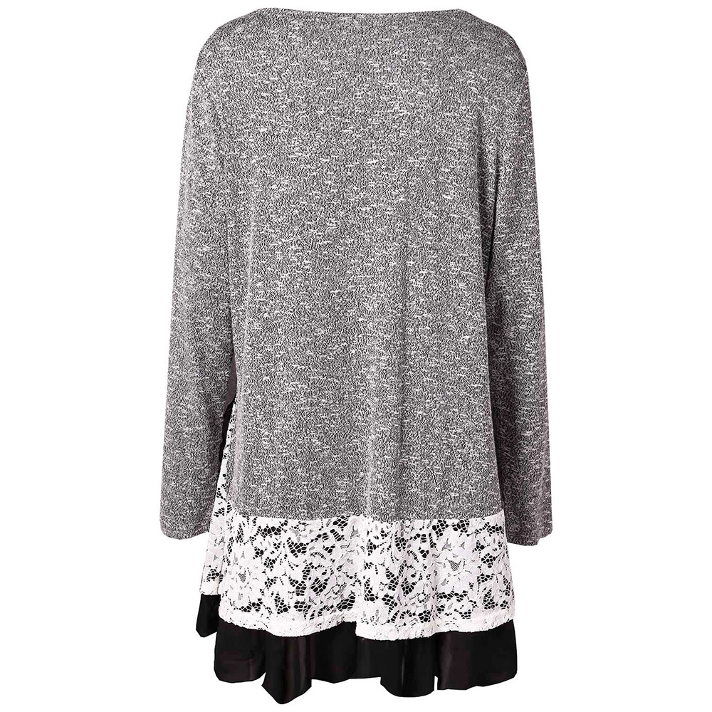 Retro Lace Trim Layered Tunic Knitwear Women Pullover Long Sleeve O-Neck Marled Casual Loose Jumper Autumn Knitted Sweater Tops T200101