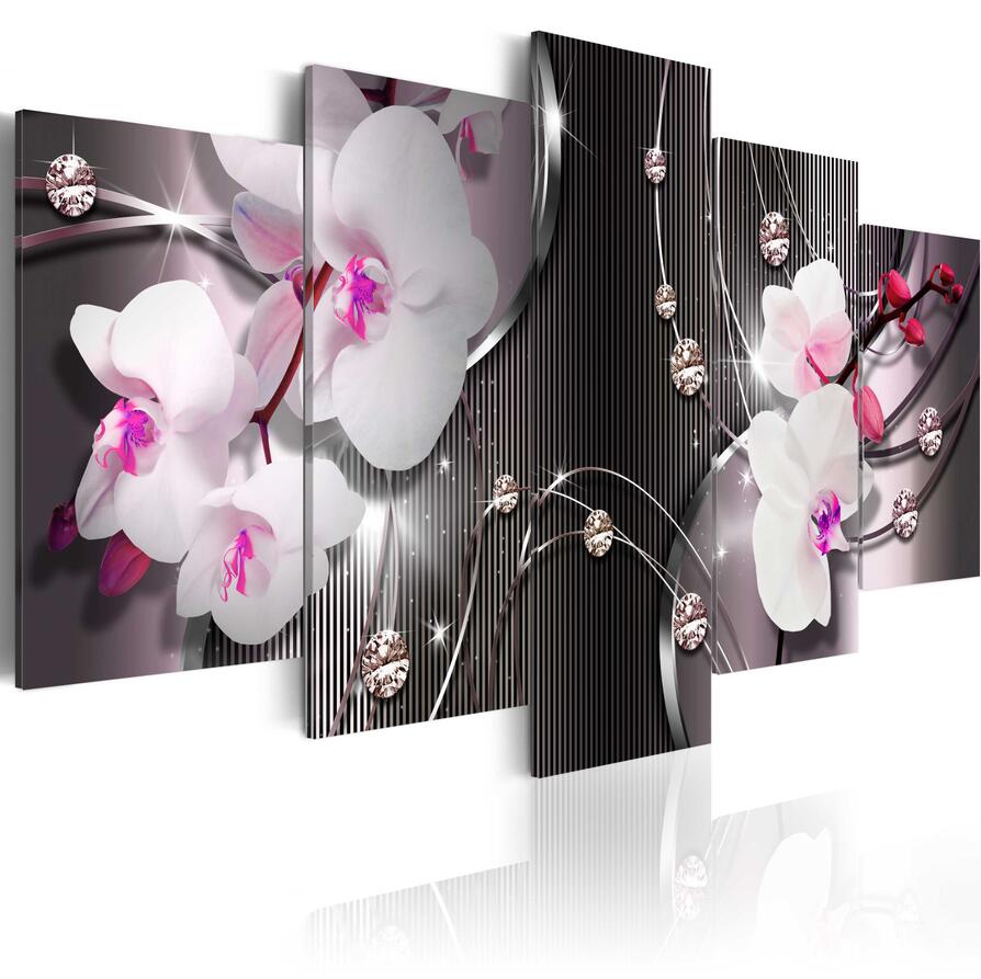 ( No Frame ) Diamond Orchid Canvas Print Modern Abstract Flower Floral Art Painting Home Decoration Gift for Love, Choose Color & Size