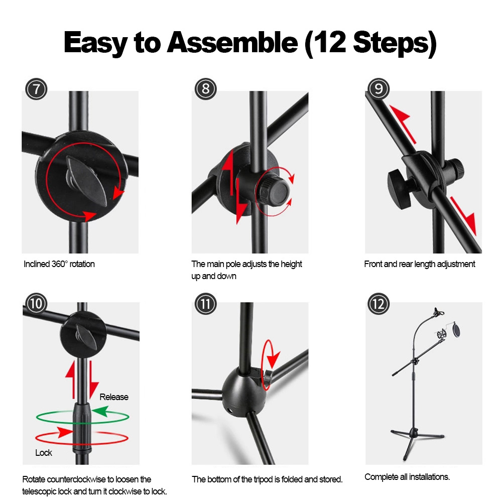 Tripod Microphone Stand Bracket Supporter W/ Shock-proof Mount Mic Pop Filter Mobile Phone Holder for Podcast Broadcast Chatting