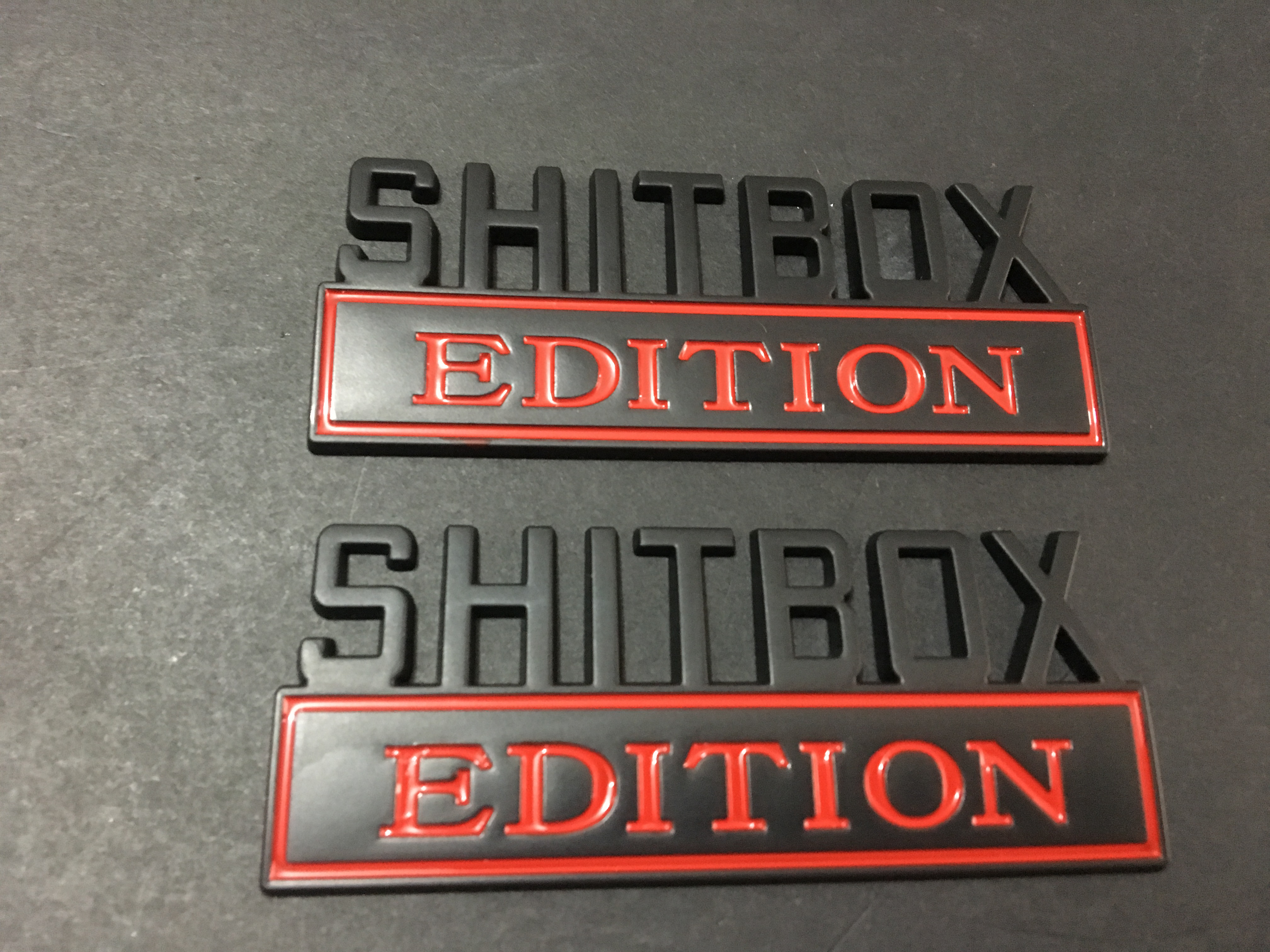 Emblem SHITBOX EDITION chrome. matte, red blue black Badges Fits Truck FREE SHIPPING
Emblem SHITBOX EDITION chrome. matte, red blue black Badges Fits Truck FREE SHIPPING