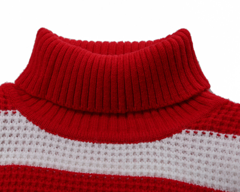 Men's Sweaters Winter Fashion Stripe Print Design Large Size Turtleneck Sweater Long Sleeve Contrast Casual