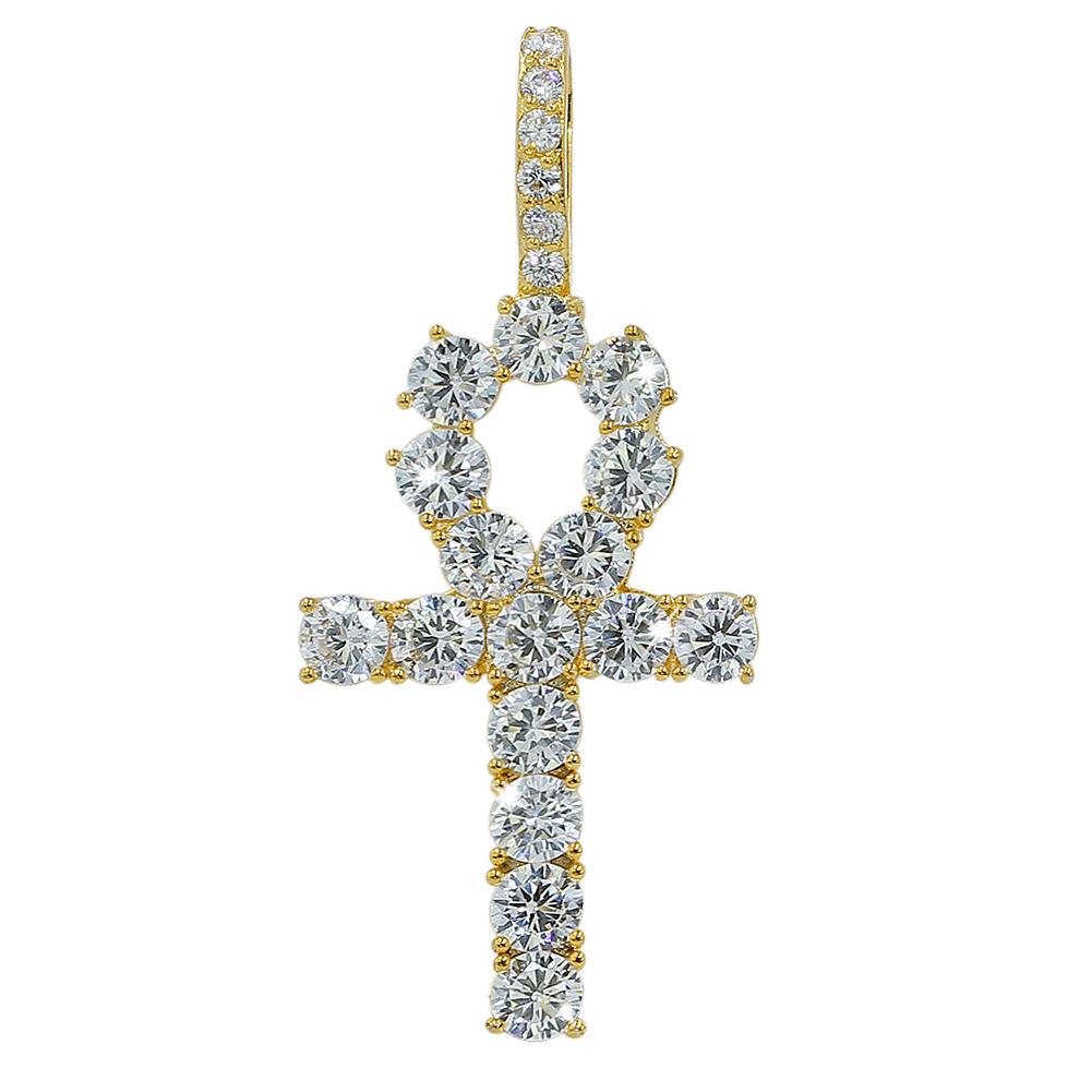 Gold Plated CZ Zircon Cross Key Pendant Tennis Chain Necklace for Men & Women Full Dia Hiphop Rapper Jewelry Couple Gifts Wholesale