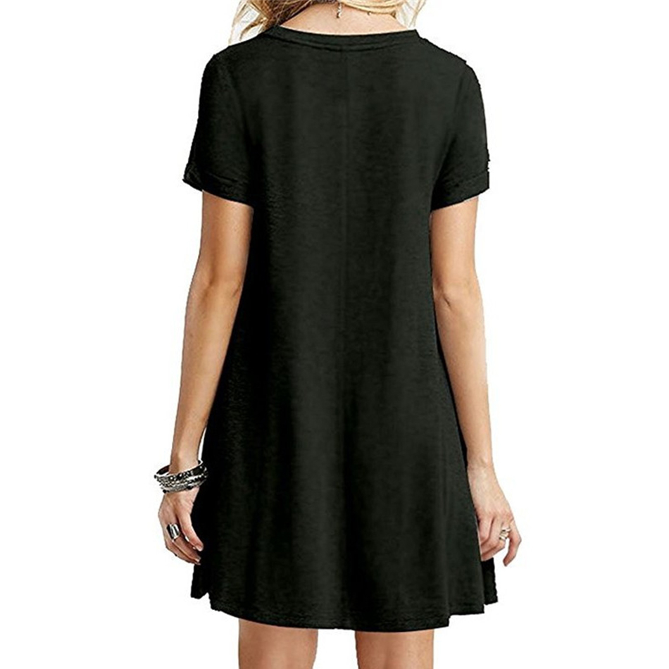 Summer Mini Tent Dress Casual Round Neck Gray Army Green Black Khaki Plain Basic Short Sleeve Ladies Dresses 2019 Women Bohemian Dress