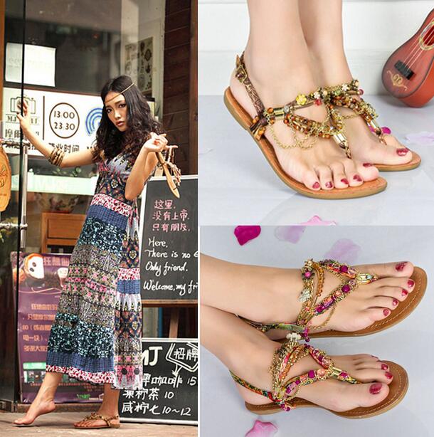 Bohemian Beaded Sandals Handmade Gold Chain Metal Flowers Flat Rhinestone Thong Sandals Sweet Colorful Roman Gladiators Shoes, Dark brown
Bohemian Beaded Sandals Handmade Gold Chain Metal Flowers Flat Rhinestone Thong Sandals Sweet Colorful Roman Gladiators Shoes, Dark brown