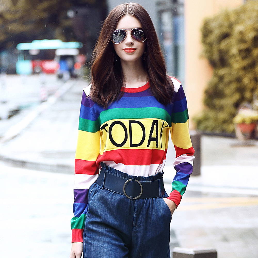 Fashion Women Striped Harajuku Candy Colors pullover Sweater Kawaii viscose pull Casual Tee Lady Cute Tops B-172MX190928
