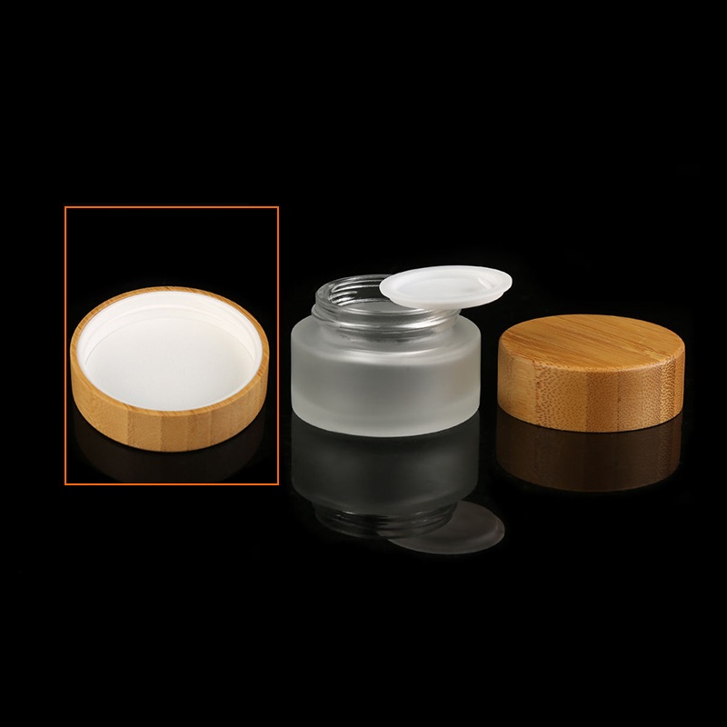 Frosted Glass Cosmetic Jars Hand/Face/Body Cream Bottles Travel Size 20g 30g 50g 100g with Natural Bamboo Cap PP Inner Cover