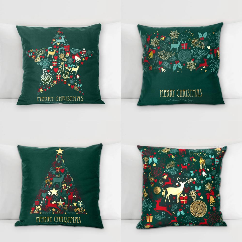 Christmas Green Cotton Hot Stamping Pillowcase Christmas Decoration for Home Party Decor Kerst