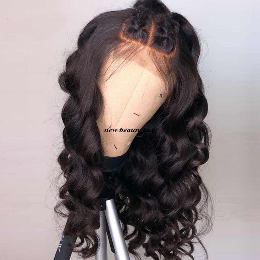 High quality loose wave simulation Brazilian full Lace Front Wigs For black Women Natural Black Frontal synthetic wig Plucked With Baby hai