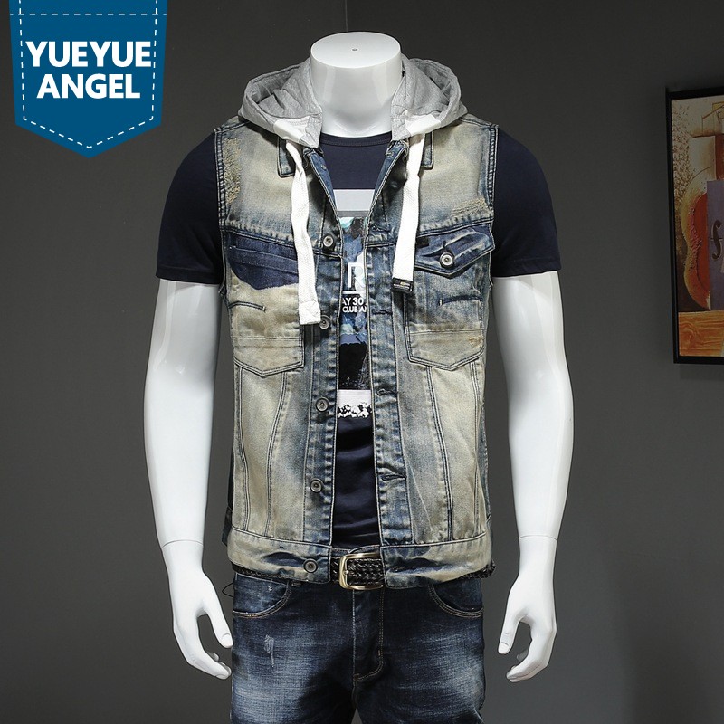 Men Hooded Detachable Vintage Denim Vest Men Street Single Breasted Cowboy Short Waistcoat College Casual Sleeveless Jacket, As picture
Men Hooded Detachable Vintage Denim Vest Men Street Single Breasted Cowboy Short Waistcoat College Casual Sleeveless Jacket, As picture