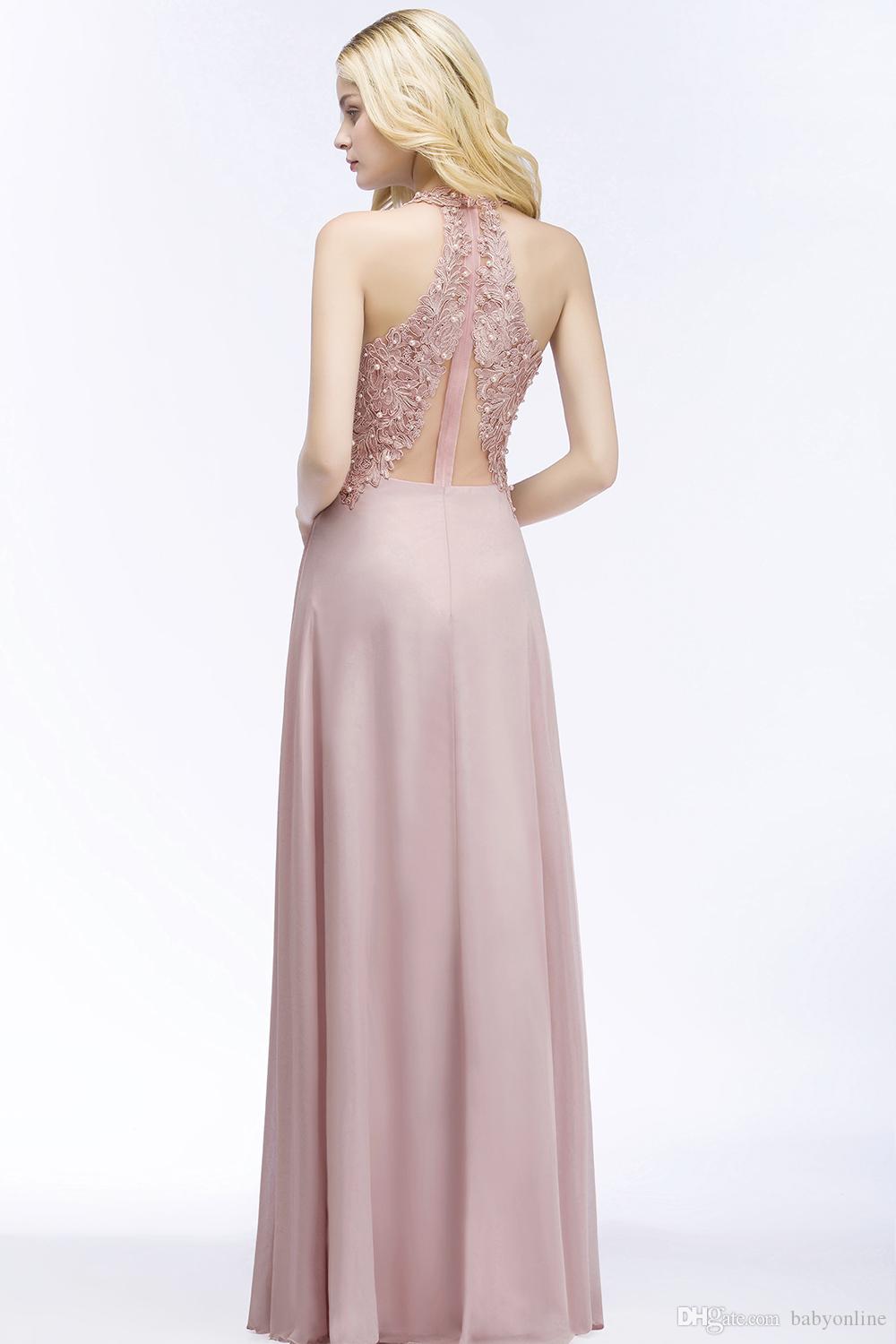 Newest Lace Chiffon Evening Elegant Sleeveless A Line V Neck Sequins Beaded Top Prom Gowns Bridesmaids Dress Cps912