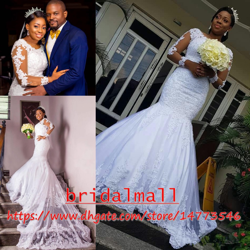 Plus Size 2019 Sheer Long Sleeves African Wedding Dresses Mermaid Appliqued Trumpet Lace Wedding Gowns Robes de mariée Beach Bridal Dress, Coral
Plus Size 2019 Sheer Long Sleeves African Wedding Dresses Mermaid Appliqued Trumpet Lace Wedding Gowns Robes de mariée Beach Bridal Dress, Coral