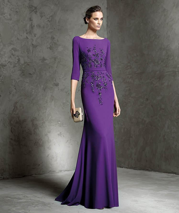 Purple New Mother Of The Bride Dresses Beaded Sequins Appliqued 3/4 Long Sleeve Evening Gowns Plus Size Wedding Guest Dress
