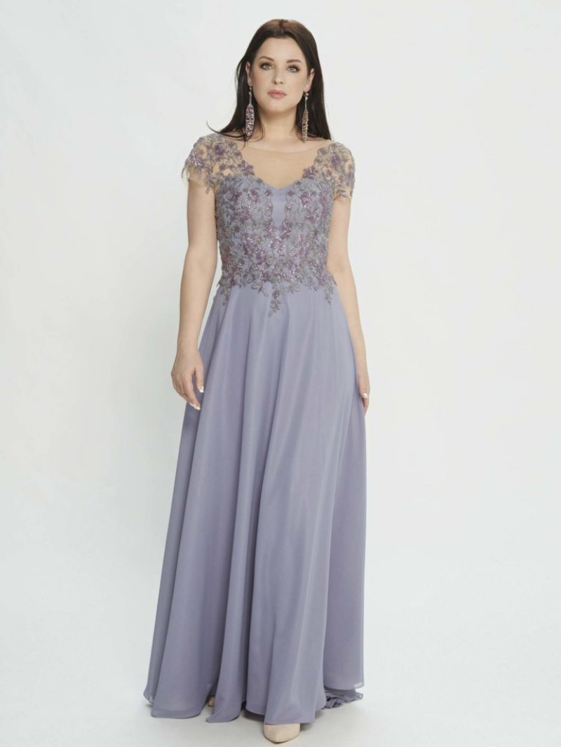 Elegant Lavender Mother Of The Bride Dresses A Line Sheer V Neck Lace Applique Chic Wedding Guest Dress Floor Length Mothers Formal Gowns