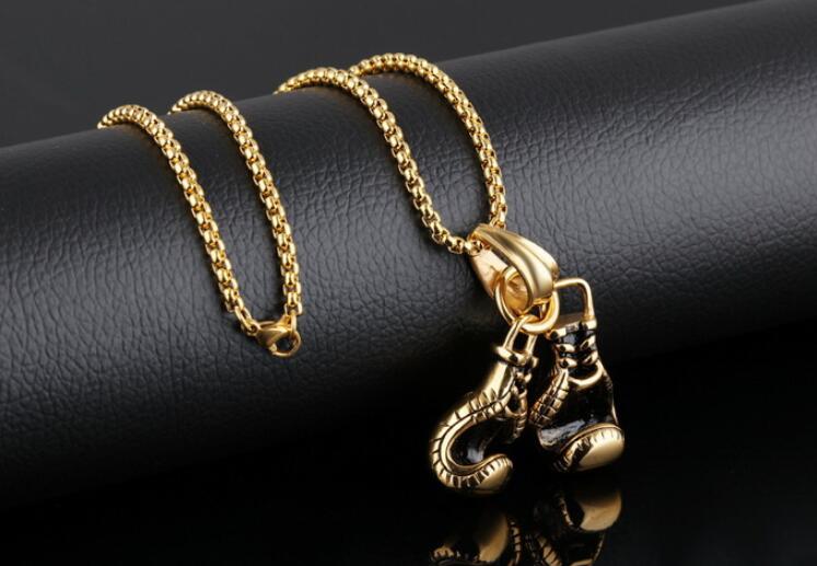 Hot sale Men Jewelry Gold/Black/Silver Double Boxing Glove Pendant Men Necklace Boxing Stainless Steel Pendants Necklaces