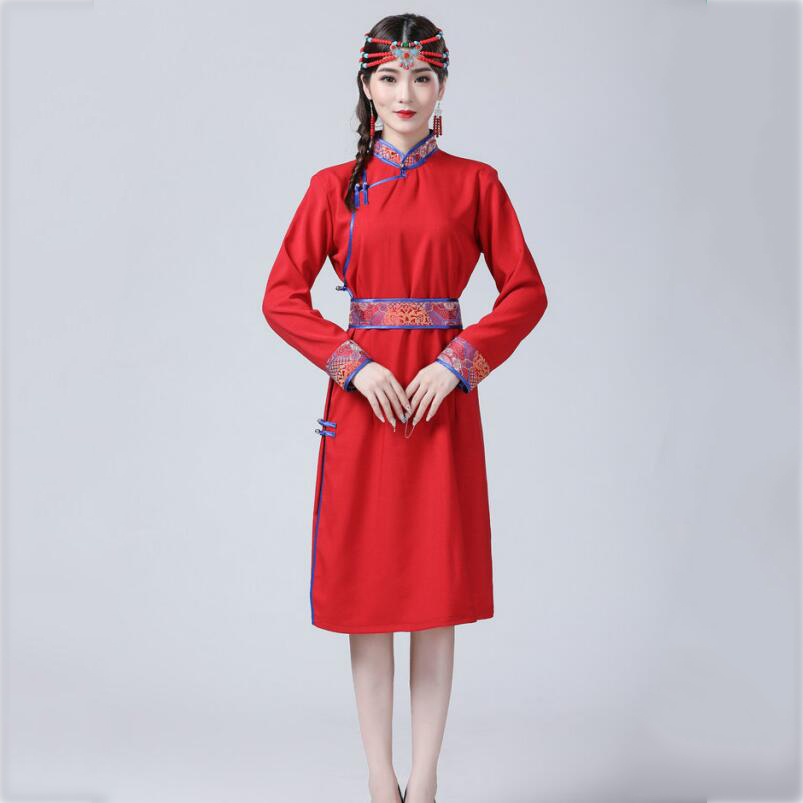 Ethnic traditional clothing women Mongolian cheongsam dress stand collar modern Qipao robe elegant oriental gown Asia costume