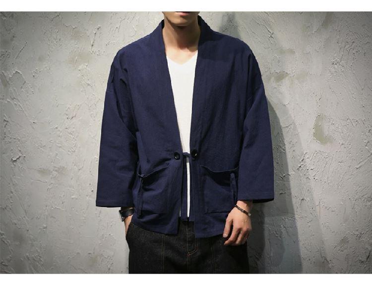 2020 Sinicism Store Cotton Linen Shirts Men Kimono Traditional Open Stitch Shirt Belt Pocket Male Three Quarter Sleeve Shirt Harajuku