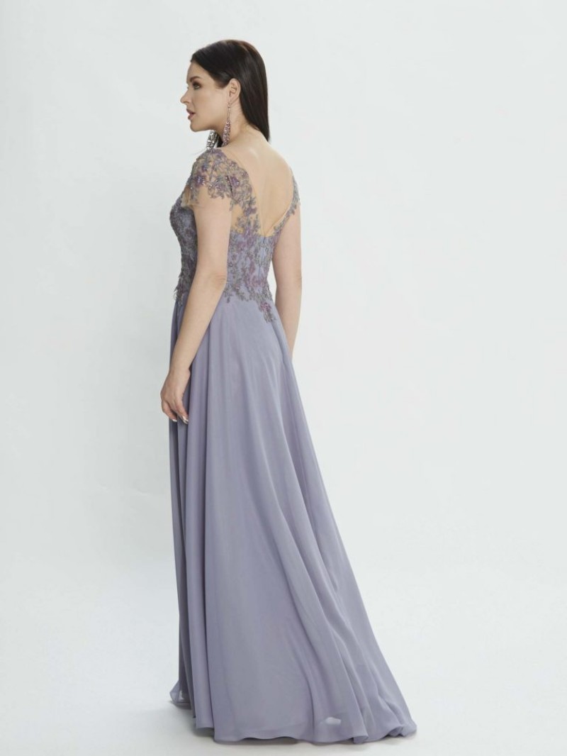 Elegant Lavender Mother Of The Bride Dresses A Line Sheer V Neck Lace Applique Chic Wedding Guest Dress Floor Length Mothers Formal Gowns
