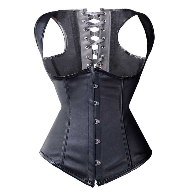 Plus Size S-6XL Women Sexy Black Vest Lace Up Satin Halterneck Underbust Waist Cincher Corset Bustier Body Shaper Gothic Slim Vest Corset