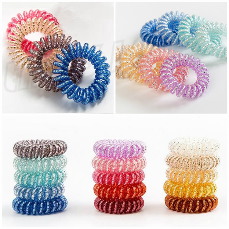 Multi colors 3.9 cm chain Telephone Wire Hair Tie fashion Jelly Hair Rope Candy Color large size Telephone Wire Haircircle T9I00269