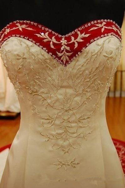 red and white stain embroidery wedding dresses vintage sweetheart laceup corset lace beaded bride wedding gown vestidos plus size