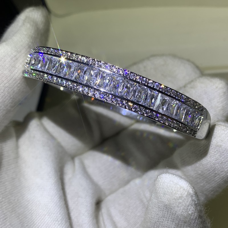 Choucong Super Shinning Luxury Jewelry 7 Style 925 Sterling Silver Full White Topaz CZ Diamond Gemstones Wrist Women Bangle Bracelet Gift