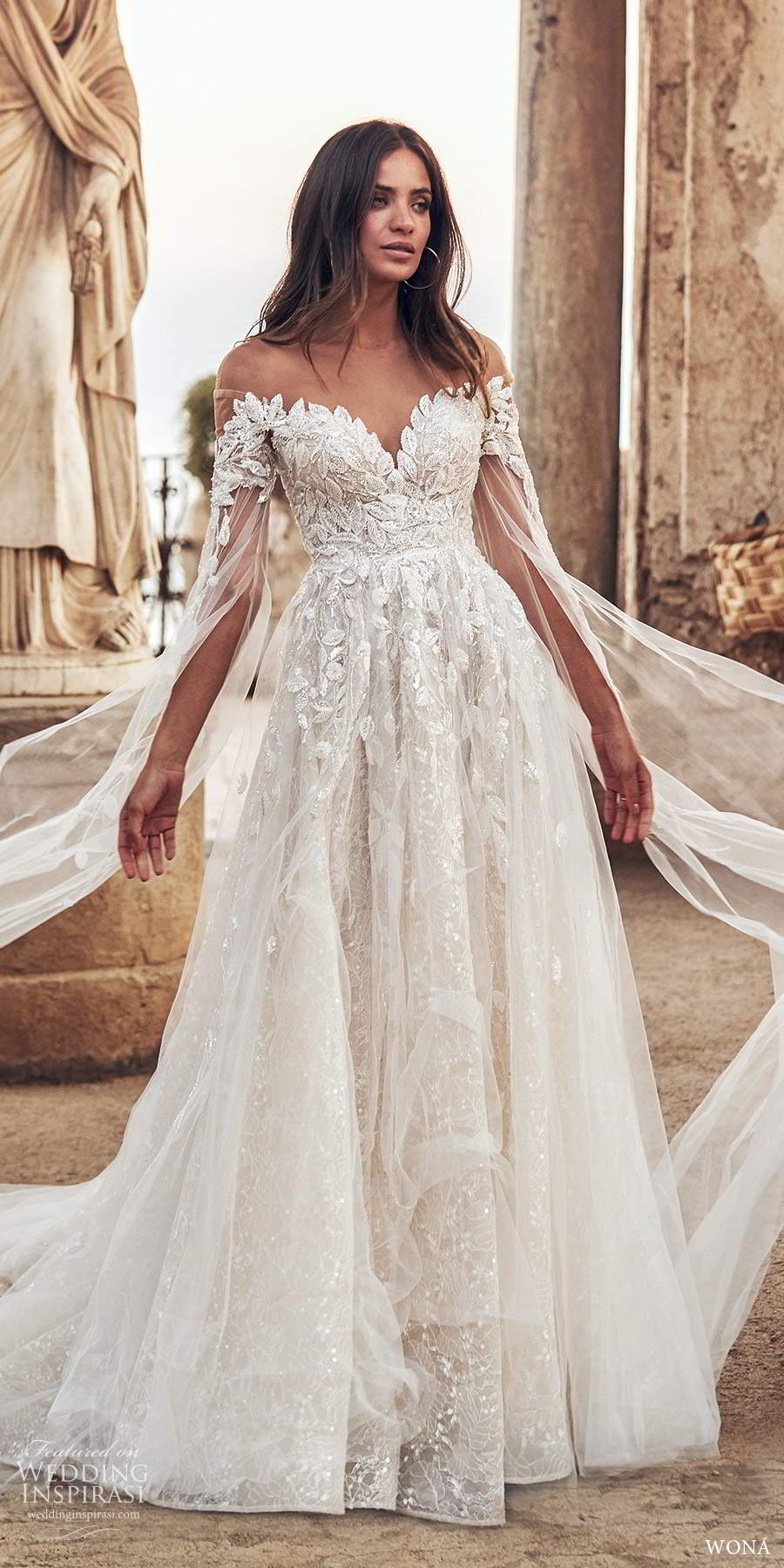 Spring Wedding Dresses Sheer Off Shoulder Lace Appliques Long Sleeve Backless Sequins Sweep Train Bridal Gowns robes de mariée