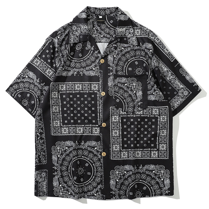 New Male Streetwear Hip Hop Shirts Men Retro Pattern Print Casual Short Sleeve Shirt, Blue
New Male Streetwear Hip Hop Shirts Men Retro Pattern Print Casual Short Sleeve Shirt, Blue