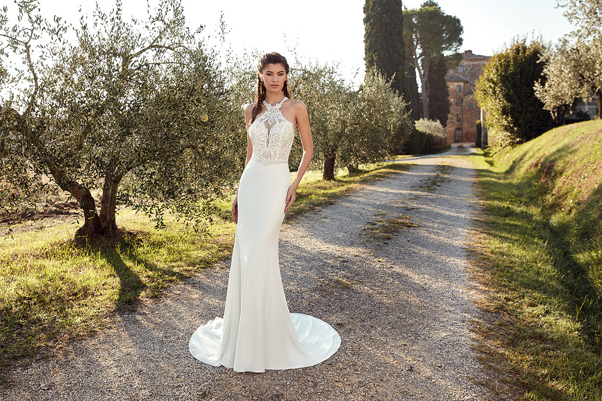 Eddy K Mermaid Wedding Dresses 2019 Lace Applique Beaded Boho Wedding Dress Buttons Back Satin Beach Bridal Gowns Vestido De Novia