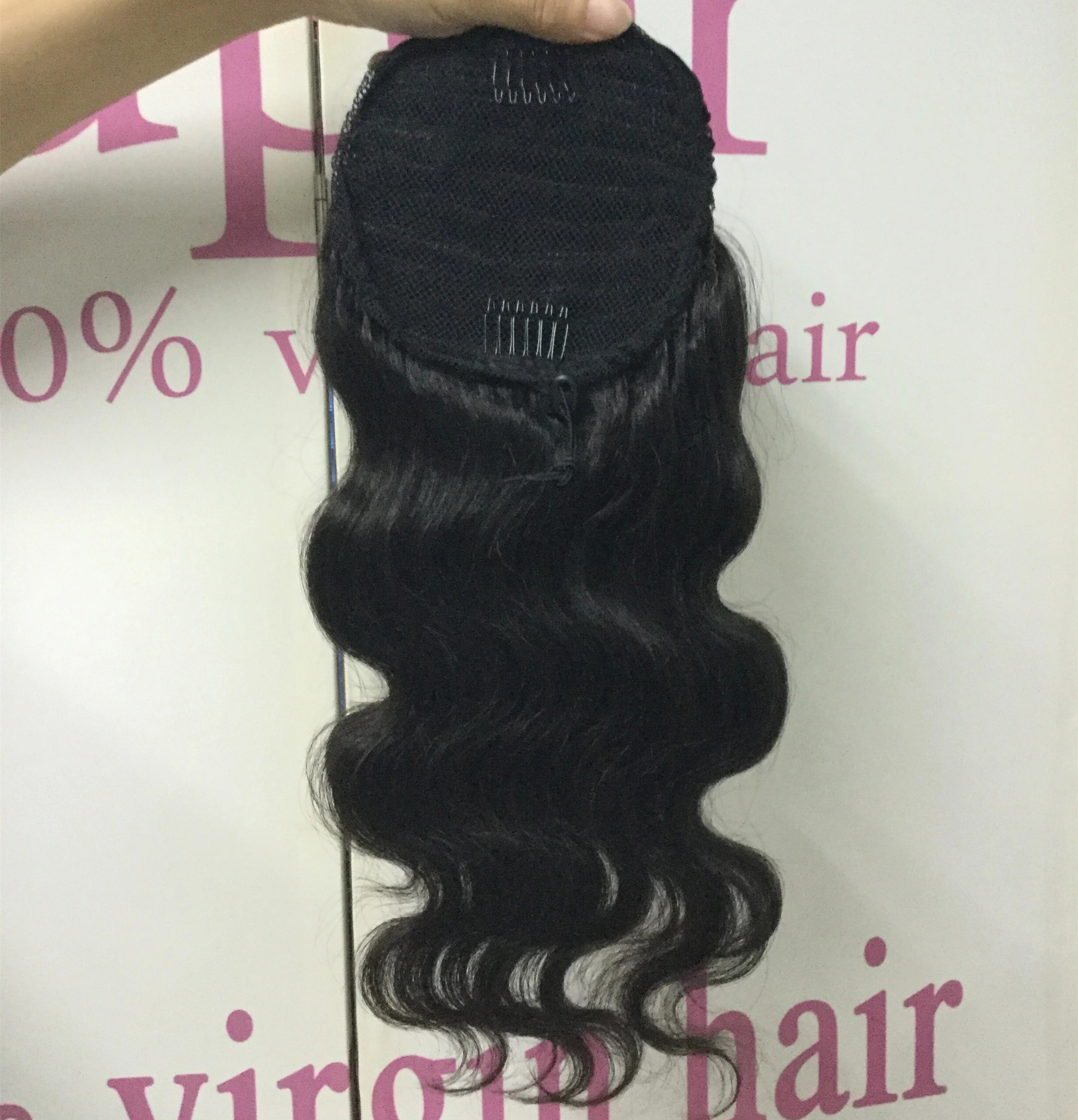 140g Drawstring ponytail 1pcs Brazilian Remy Human women body wave natural brown Hair Extension Ponytail Hairpiece