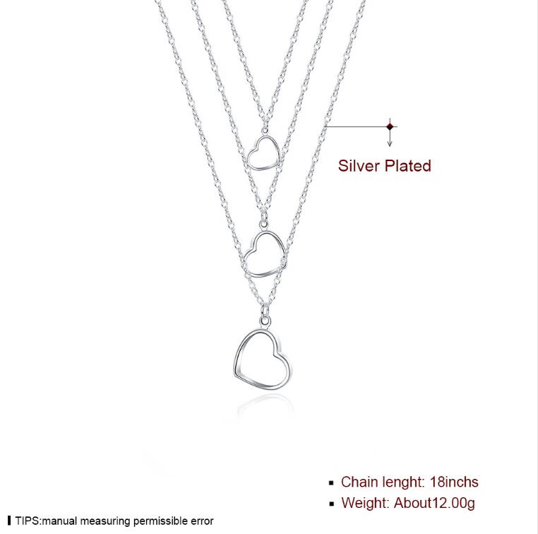 Hot sale Three-wire three heart necklace sterling silver plate necklace STSN038,fashion 925 silver necklace factory sale christmas gift
