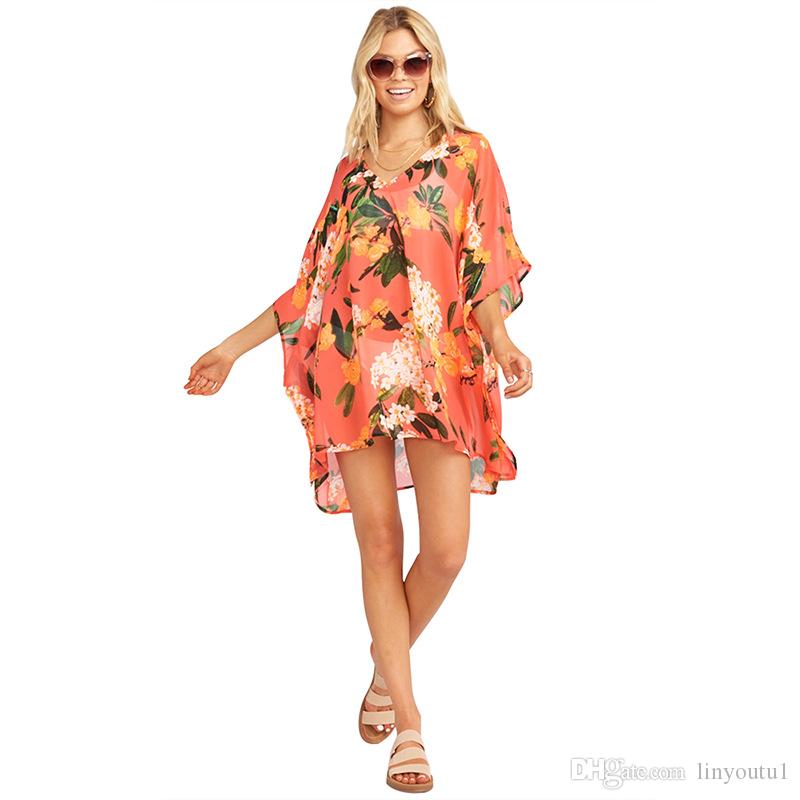 hot sale Hot Summer Women's Casual Blouse Shirt Chiffon Print V-Neck Half Sleeve Lady's Top Fashion Women Loose Blusas