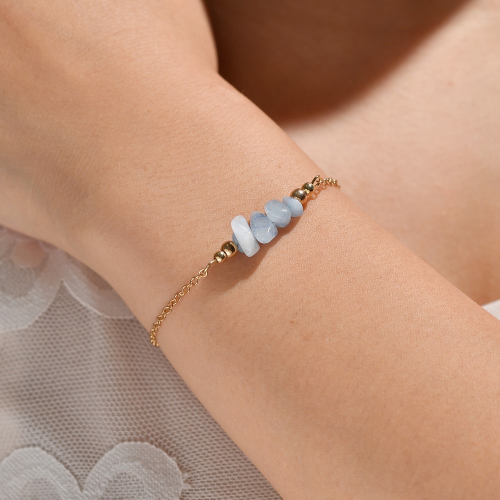 New Fashion Natural Crystal Rubble Bead Charm Gold Plated Chain Bracelet Bangle For Women Lady Jewelry