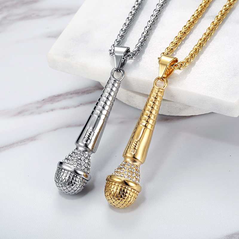 Pendant Necklaces Hip Hop Necklace Stainless Steel Gold Color Iced Out Chains Music Microphone For Men/Women Gifts
Pendant Necklaces Hip Hop Necklace Stainless Steel Gold Color Iced Out Chains Music Microphone For Men/Women Gifts