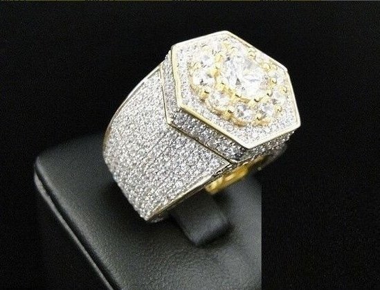 Whole Men039s Iced Out Cubic Zircon Bling Ring Gold Color Hexagon Full CZ Jewelry Micro Paved Iced Out Cubic Zircon Rings