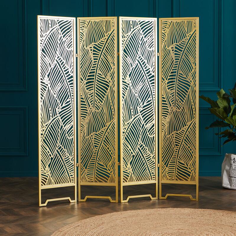 Golden banana leaf screen partition folding mobile Room Dividers Nordic decorative small house European modern hollow iron Screens