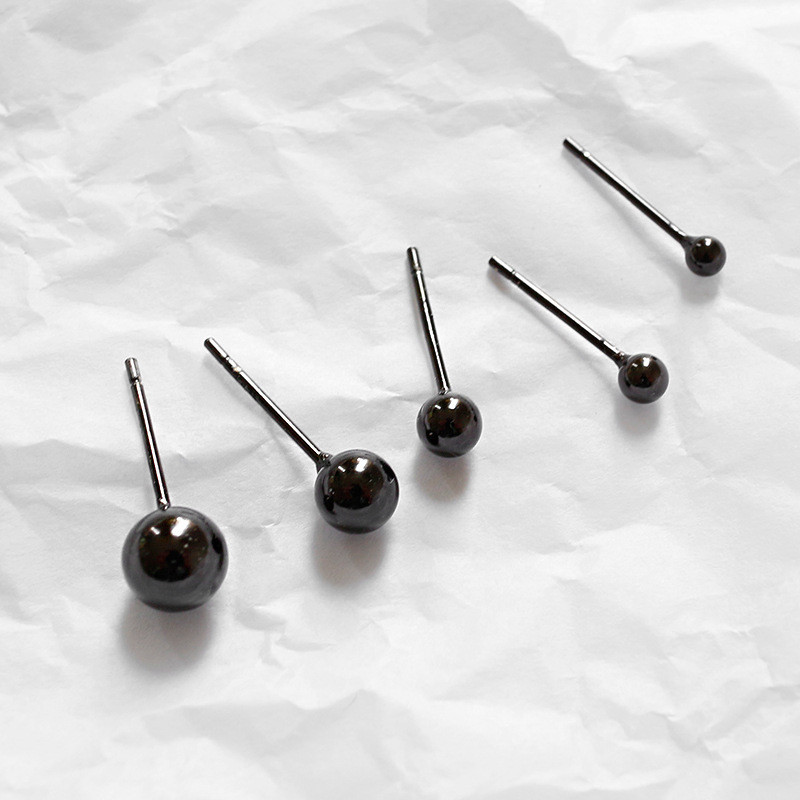 2.5mm 3mm 4mm 5mm 6mm Black Round Bead Stud Earring For Women 100% Genuine 925 Sterling Silver Ear Piercing Earring Black Color