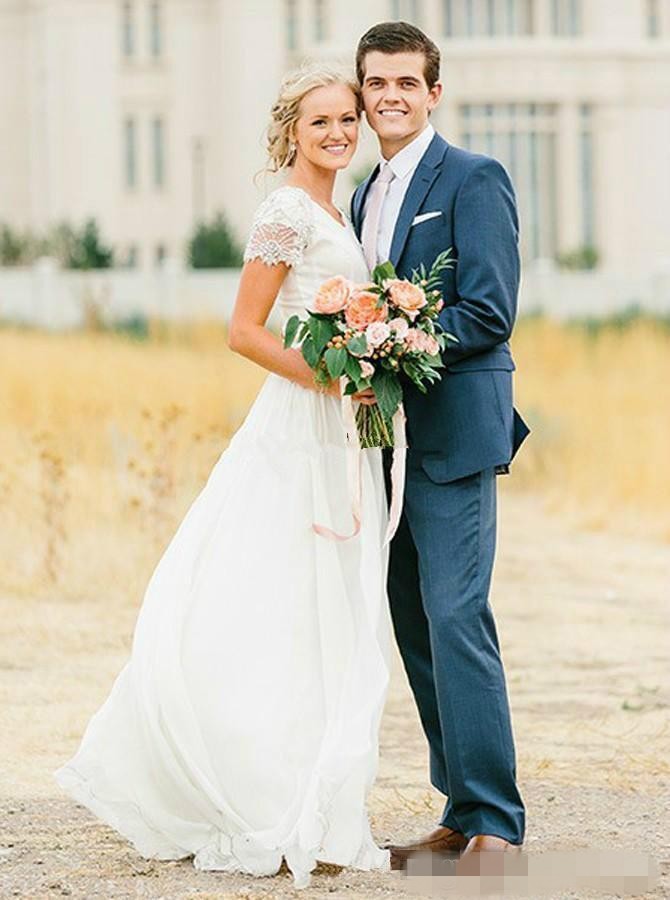 Country Dresses Short Sleeves Beading Crystal Chiffon V Neck Custom Made Plus Size Wedding Gowns Vestido De Novia