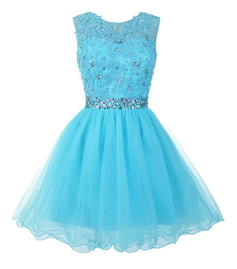 2019 Elegant Scoop Short Homecoming Dress Beaded Appliques Prom Graduation Gown Mini Cocktail Party Gown QC1413