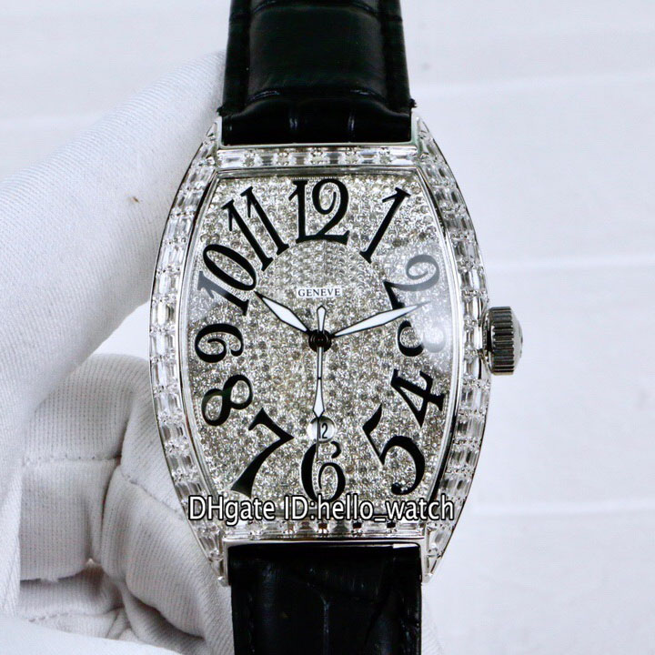 New Cintree Curvex Casablanca Date Diamond Dial Miyota 8215 Automatic Mens Watch Steel Case Square Diamond Bezel Leather Strap Gents Watches