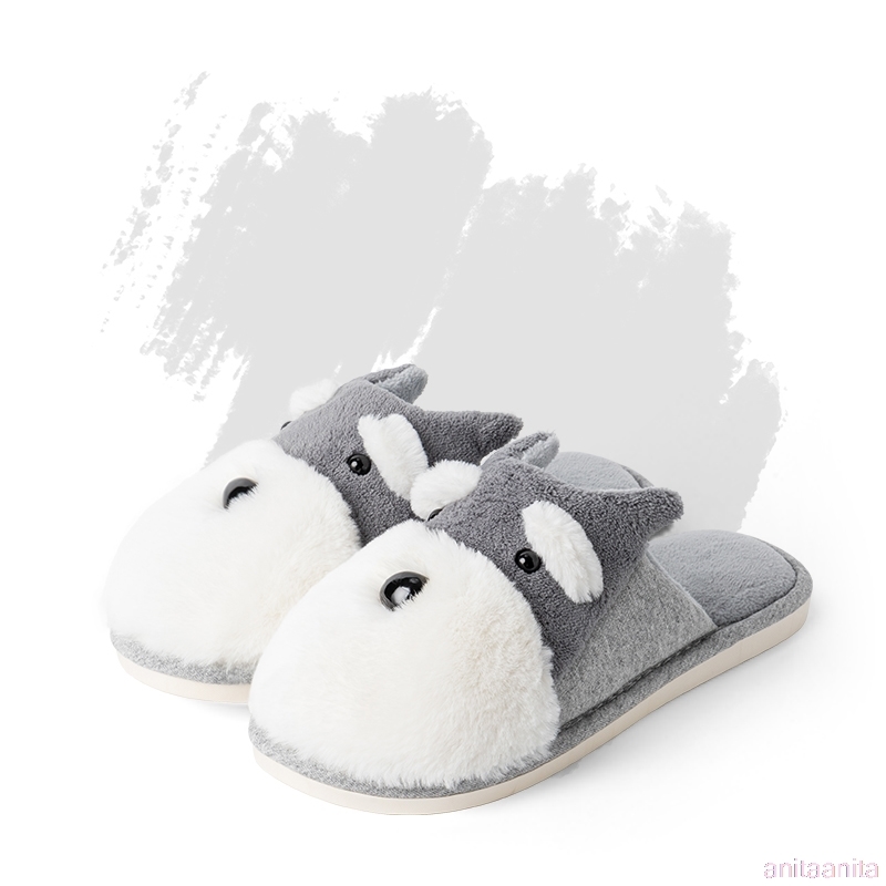 Winter Warm man & women Home slippers Animal dog short plush Slippers female Thermal Soft Cotton indoor shoes Lovers slippers Y200106