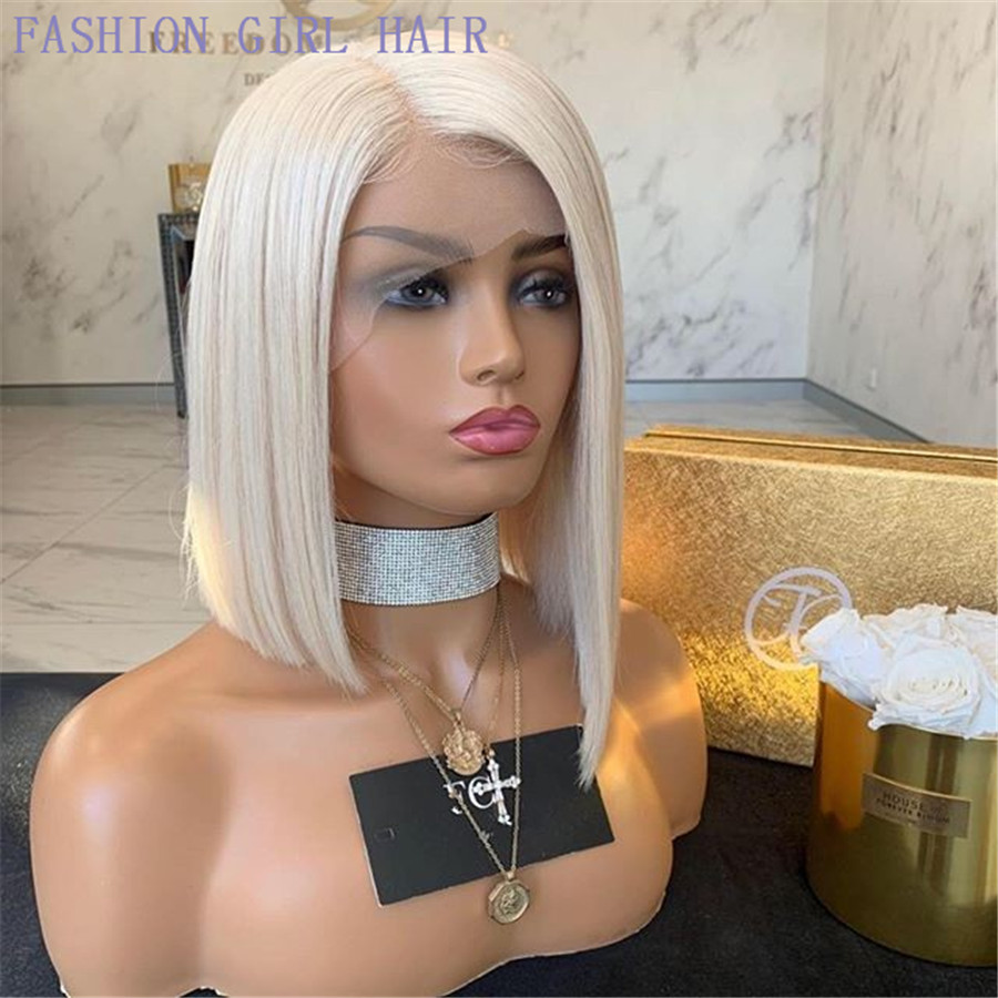 Blonde Transparent brazilian hair Lace Front Wigs Straight Short Bob Frontal Wig side part synthetic lace wig heat resistant preplucked