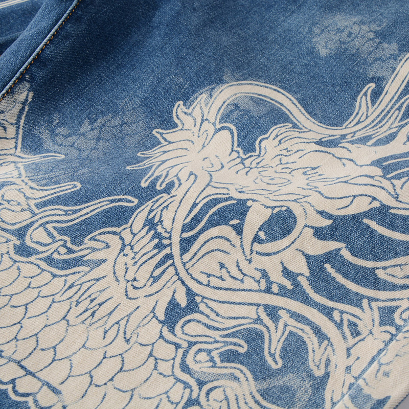 Sokotoo Men's Fashion Dragon Print Jeans Male Colored Drawing Painted Slim Denim Pants Elastic Black Long Trousers Y19072301