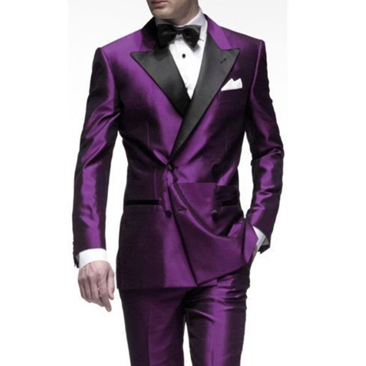 High Quality Two Button Fuchsia Groom Tuxedos Peak Lapel Mens Pants Suits Wedding/Prom/Dinner Best Man Blazer(Jacket+Pants)