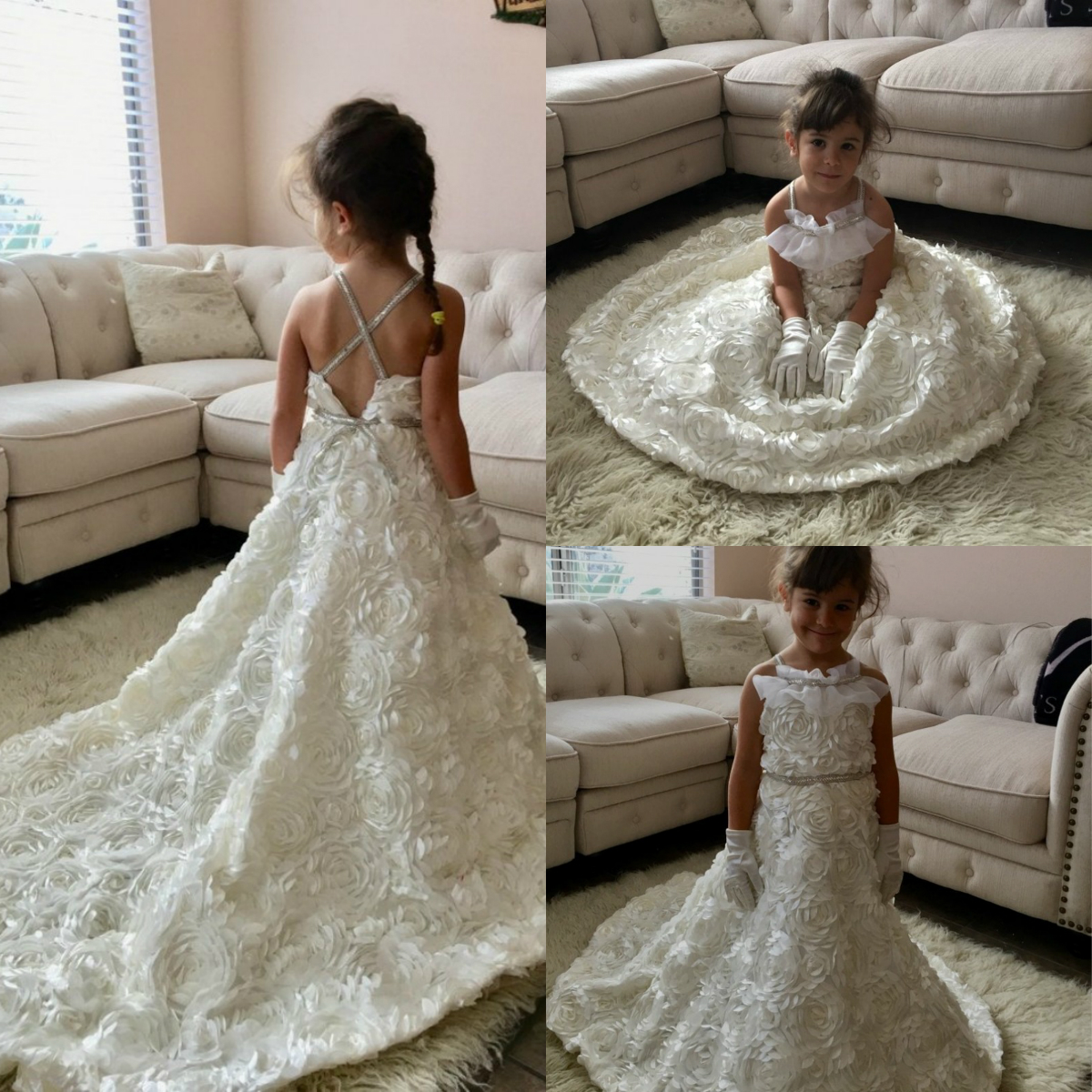 White Flowers Girls Dresses Spaghetti Beads Ruffles Princess Kids Toddlers Pageant Gowns Birthday Party Dress For Wedding Formal Wear