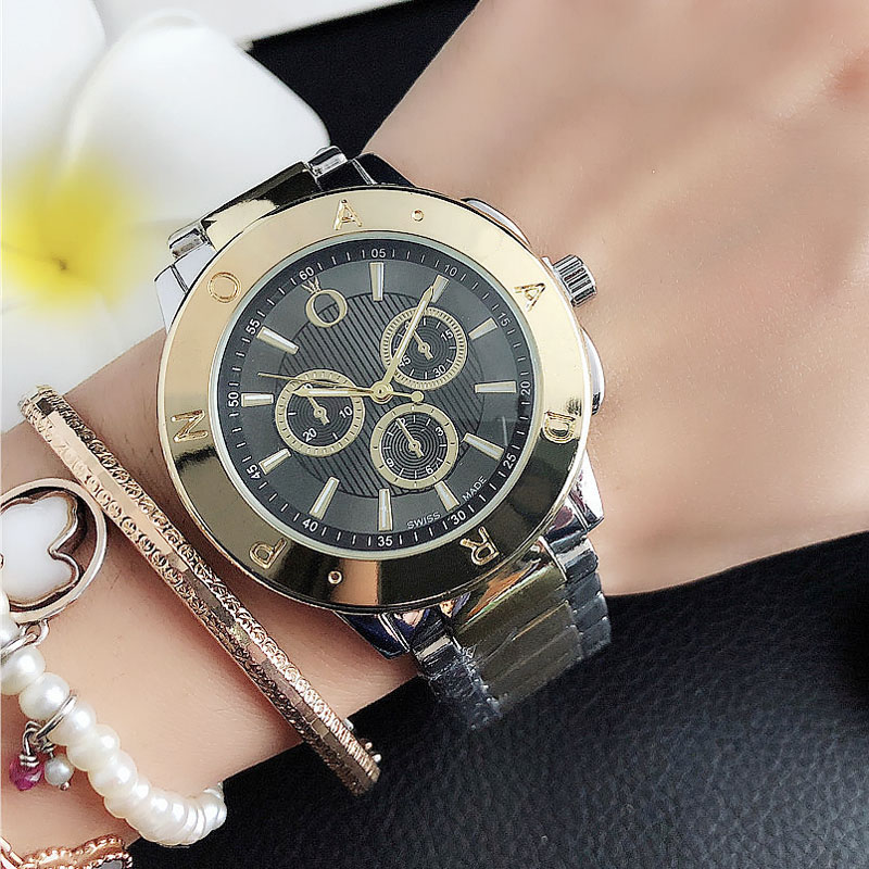 Fashion Brand Watches women Girl 3 Dials style Metal steel band Quartz Wrist Watch P70, Gold