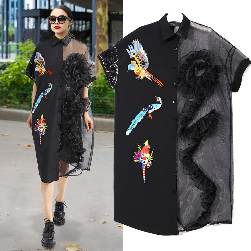 Stunning Women Streetwear Shirt Dresses 2020 Summer Patchwork Embroidery Flowers Charming Party Dress Knee Length Fashion Short Sleeves, Black
Stunning Women Streetwear Shirt Dresses 2020 Summer Patchwork Embroidery Flowers Charming Party Dress Knee Length Fashion Short Sleeves, Black