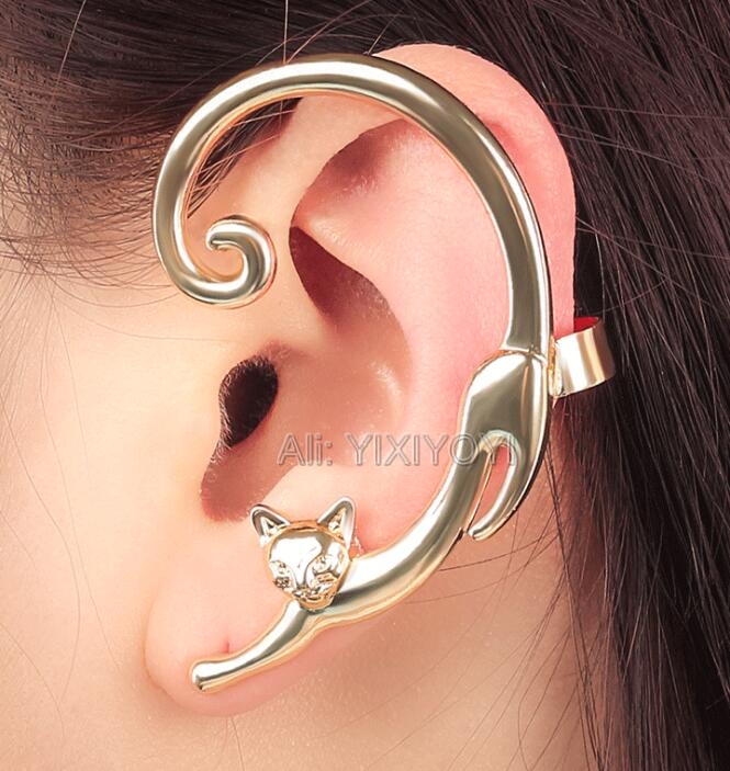 Beautiful Amazing Gold Silver Black Cute Cat Style Circle Ear Stud Earrings Fashion Women's Earring Jewelry Girl's Gift